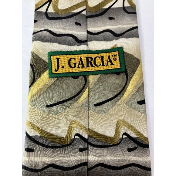Jerry Garcia Silk Tie Collection 27 Abstract Wave Beige Gold Gray Mens - Picture 6 of 6